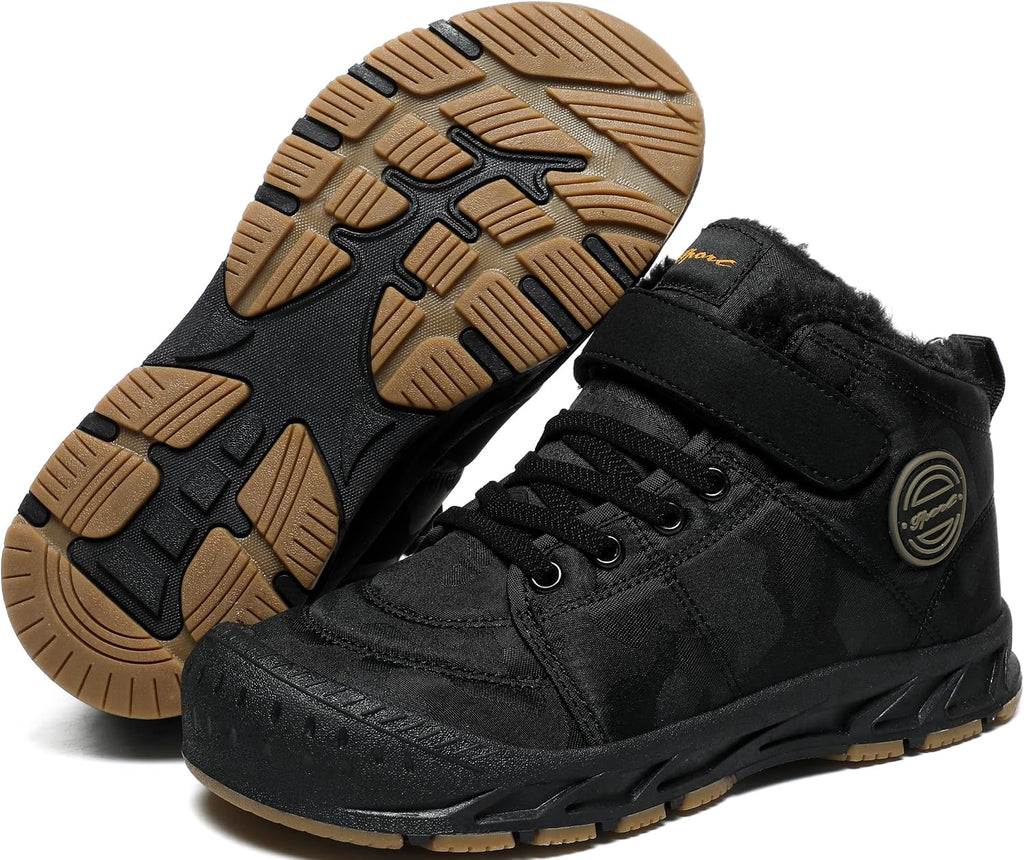 Boys Girls Snow Boots Winter Slip On Warm Fur Lined Shoes Lightweight Water-Resistant Cold Weather Boot (Little