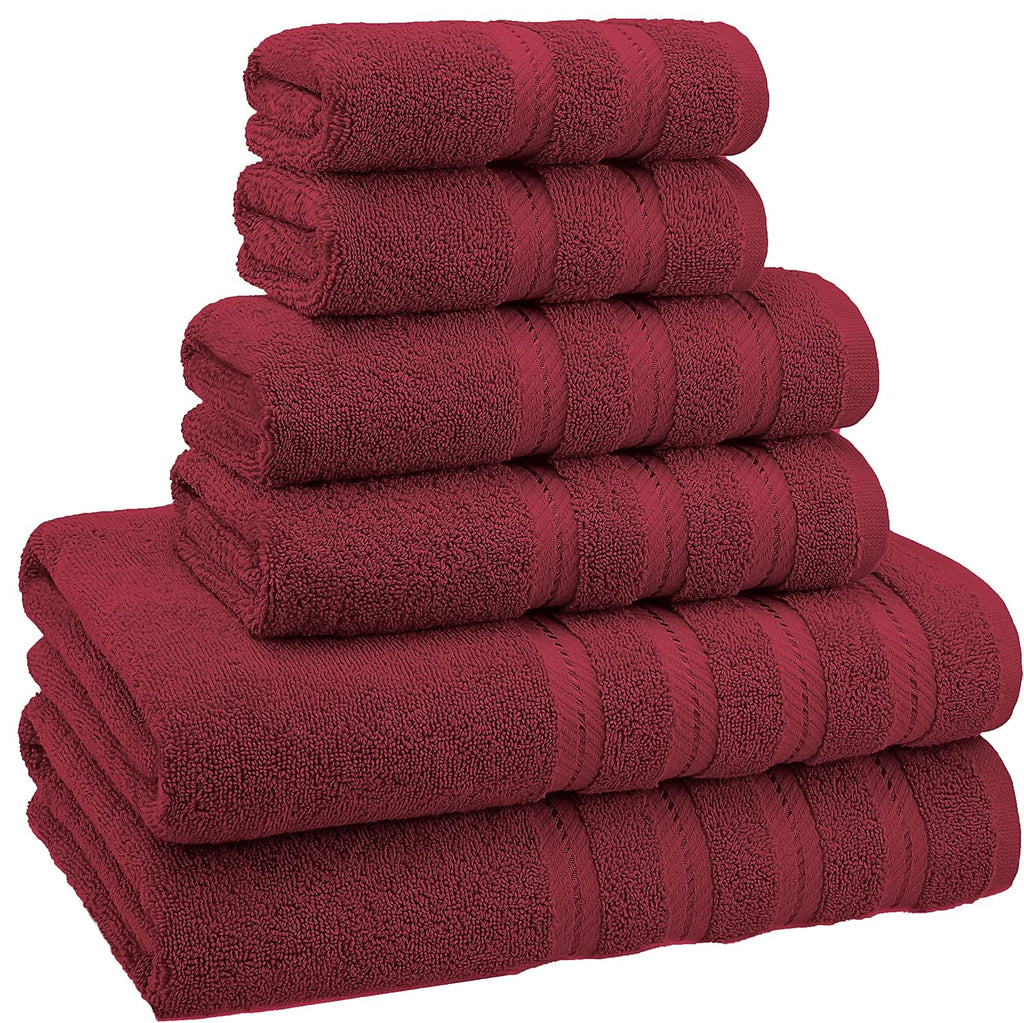 Soft Linen 100% Carde Cotton 6 Piece Towel Set, 590 GSM Heavy Weight Soft Absorbent Turkish Towels , Burgundy Red