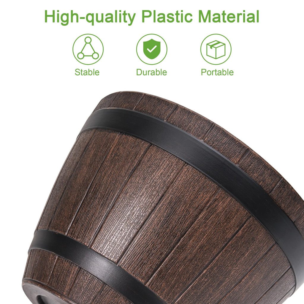 Plant Pots with Drainage Holes & Saucer, 13 Inch Flower Pots with Tray, 3 Pack Plastic Whiskey Barrel Planters for