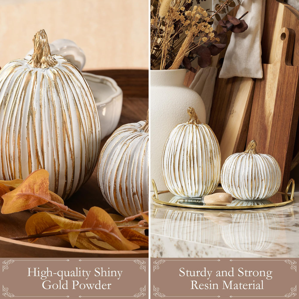 White and Gold Fall Pumpkin Decoration for Table Centerpieces