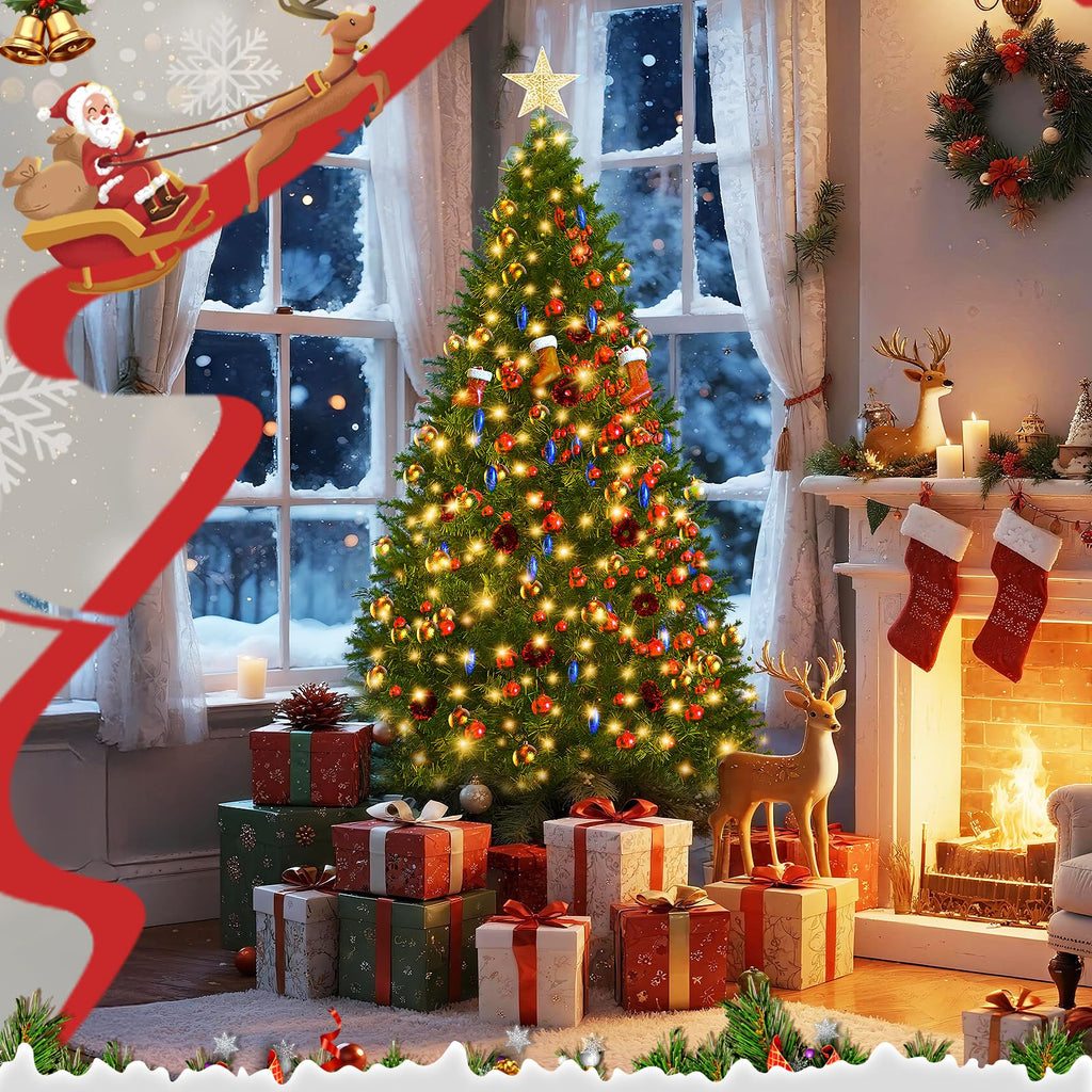 Premium 9FT Pre-Lit Classic Artificial Holiday Christmas Tree w/2, 450 Branch Tips, 550 LED Lights, Party Decoration