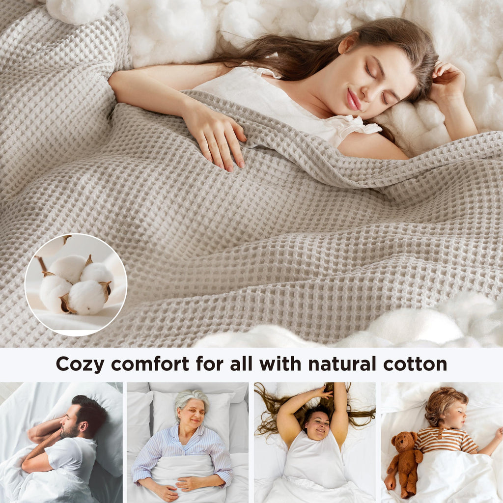 Lightweight 100% Cotton Waffle Blanket, Linen