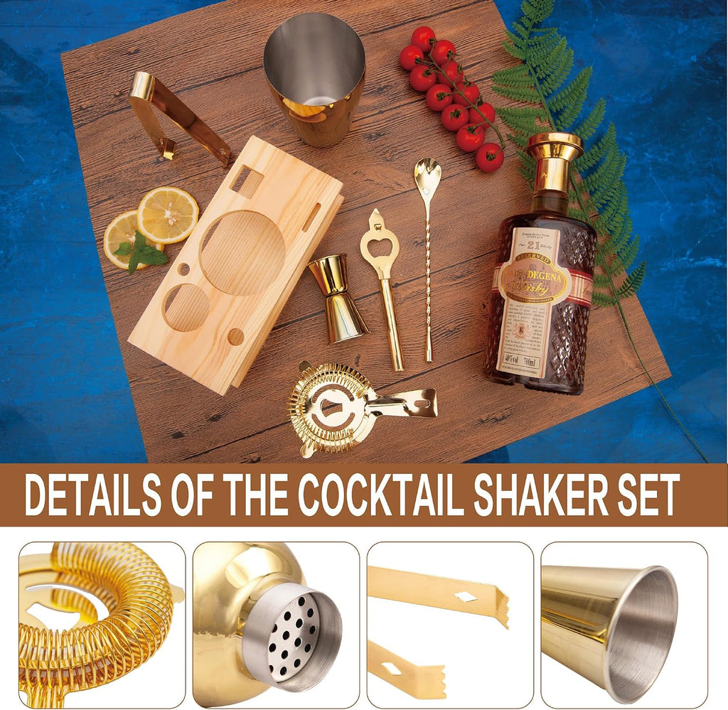 Cocktail Shaker Set Stainless Steel Bartending Kit 18.6oz Cocktail Bar Set Cocktail Mix Drink Making Kit Professional - Set of 7