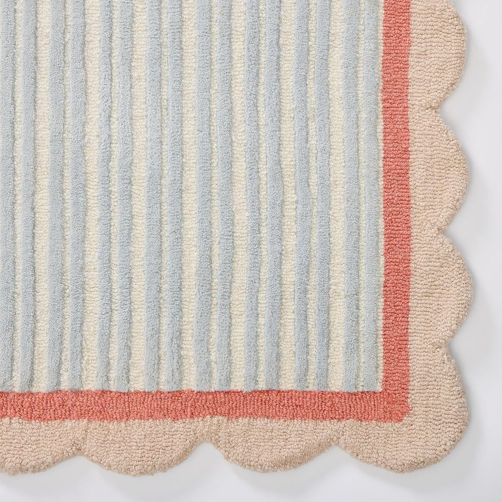 Allen Home Stripe Scallop Area Rug - 5' R - Handmade Wool Area Rugs - Multi - Anti-Skid Rugs - Carpets with Non-Slip