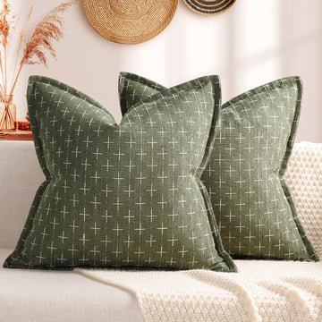 Pillow Covers 26x26 Set of 2 Soft Polyester Textured Pillow Covers with Stylish Flange Edge Cozy Farmhouse Euro Sham