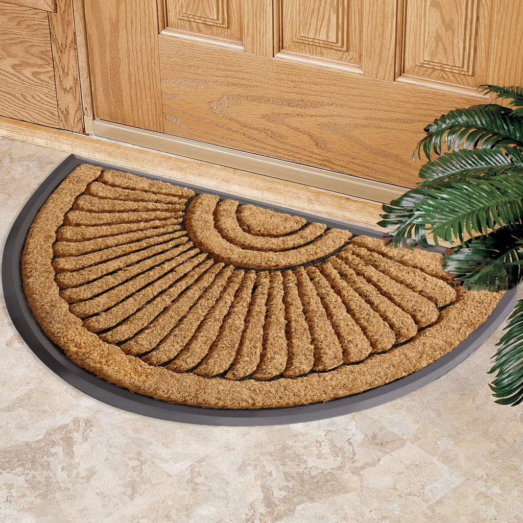 Sunburst Half Round Coco Coir Doormat, 24" x 39" - Natural Fiber Semi-Circle Welcome Mat with Non-Slip Rubber Backing