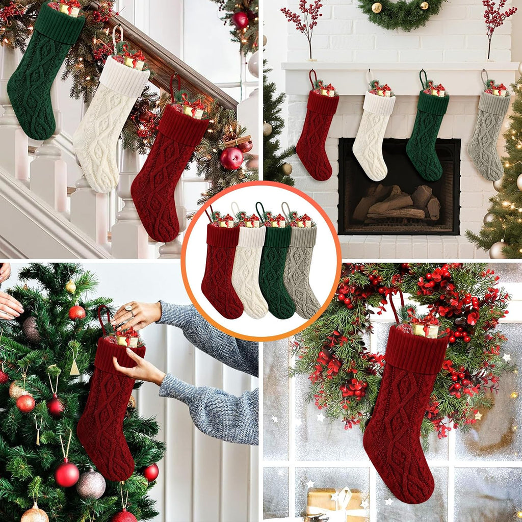 S 18" Knitted Stocking Christmas Decorations - Set of 4