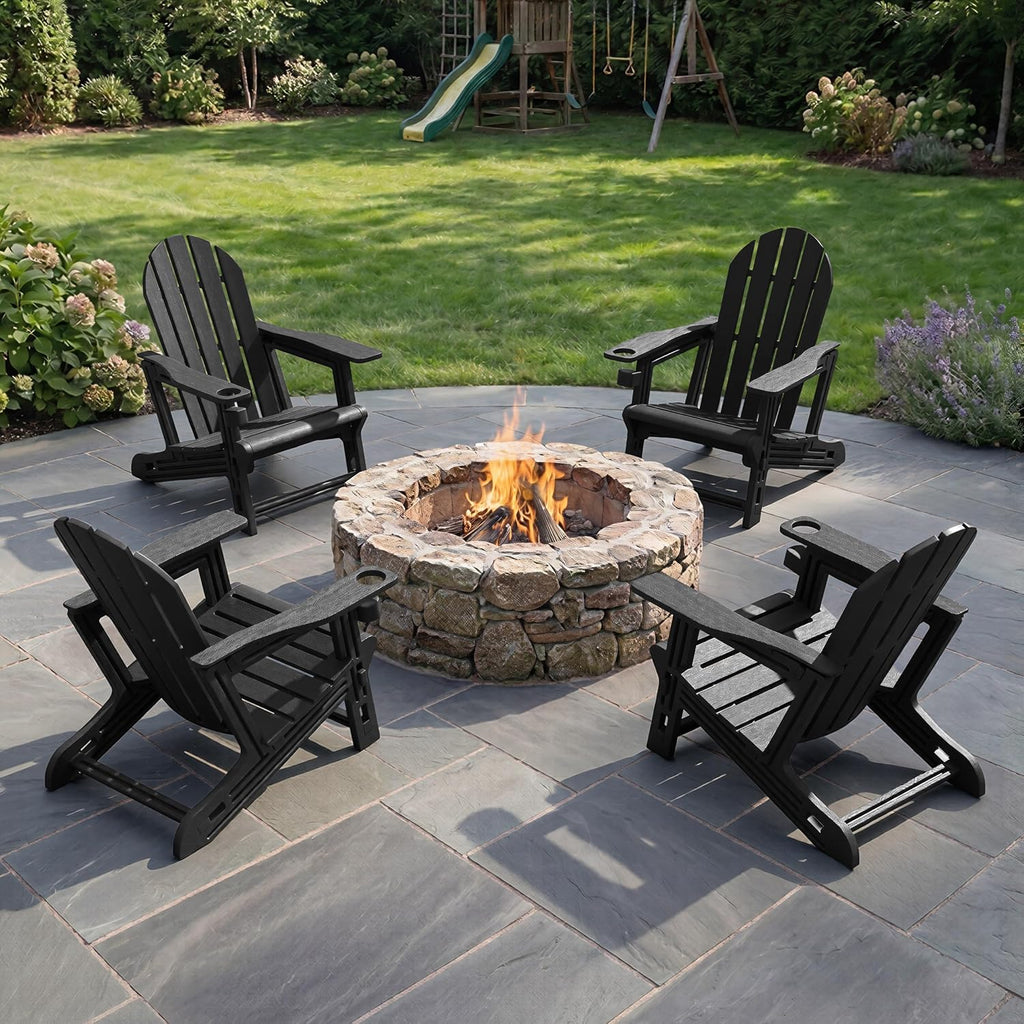Adirondack Chairs Set of 2, HDPE Outdoor Chairs with Cup Holder | Heavy Duty 380 lbs Capacity, All Weather Wood