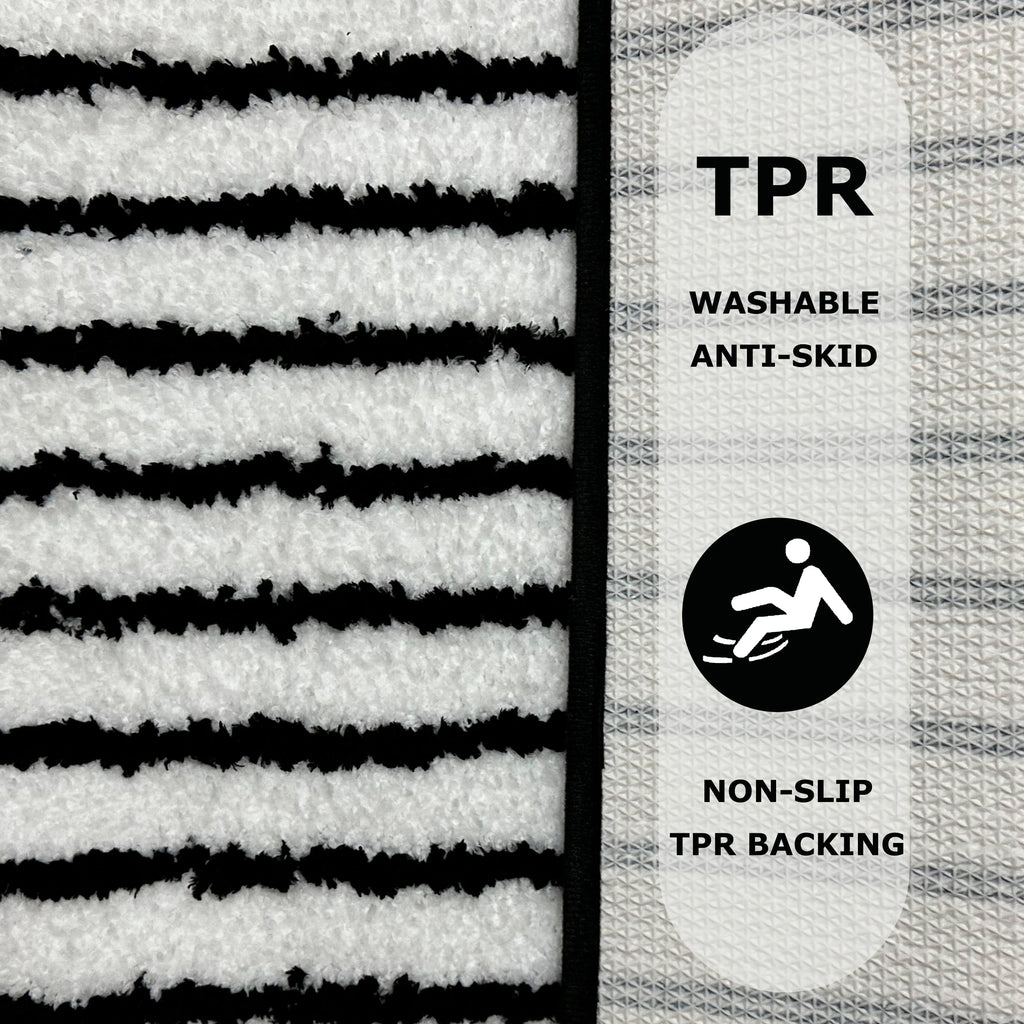 Black and White Striped Bathroom Runner Rug, Fun Plush Luxury Microfiber Bath Rug Aesthetic Washable Bath Mat