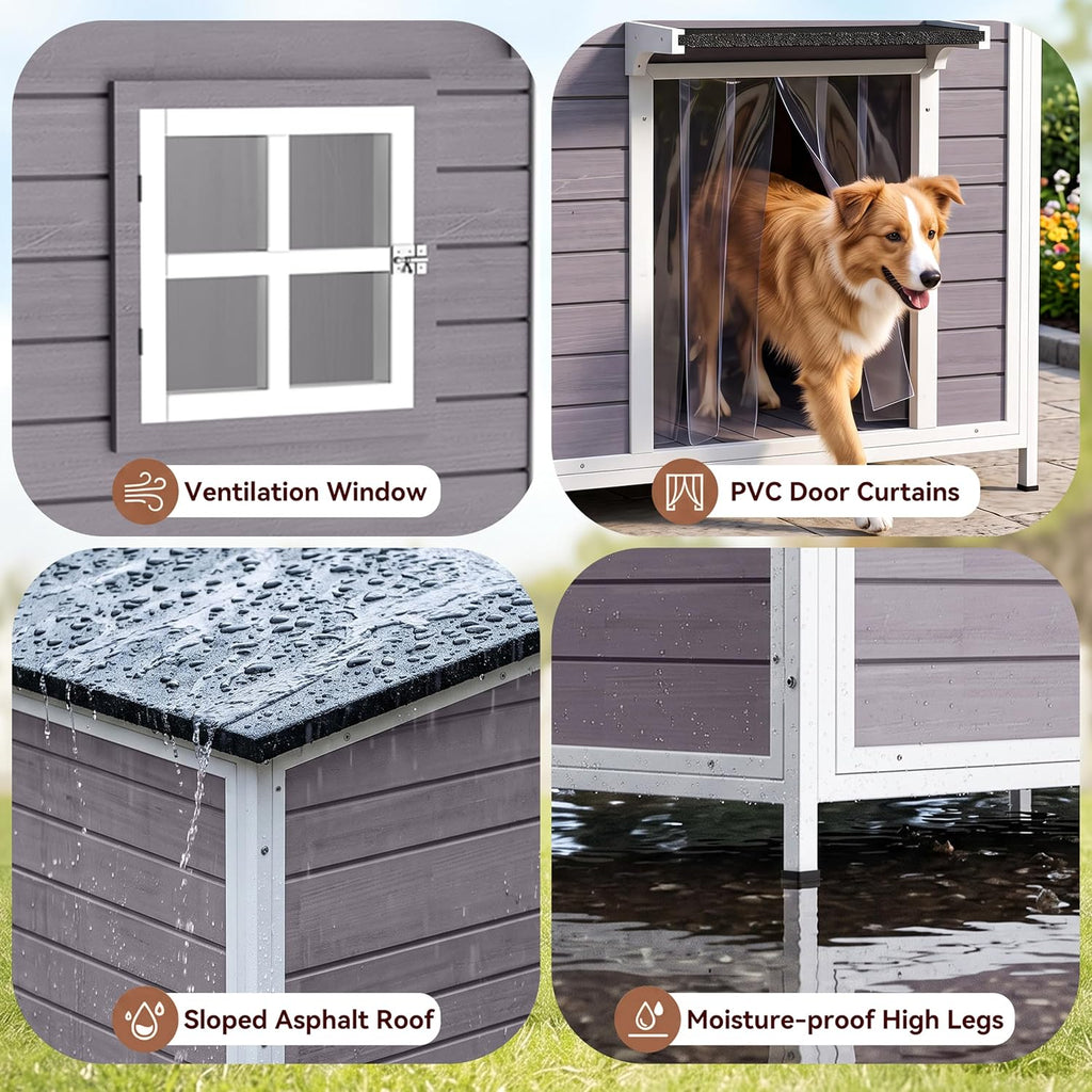 59" Extra Large Wooden Outdoor Dog House, Grey