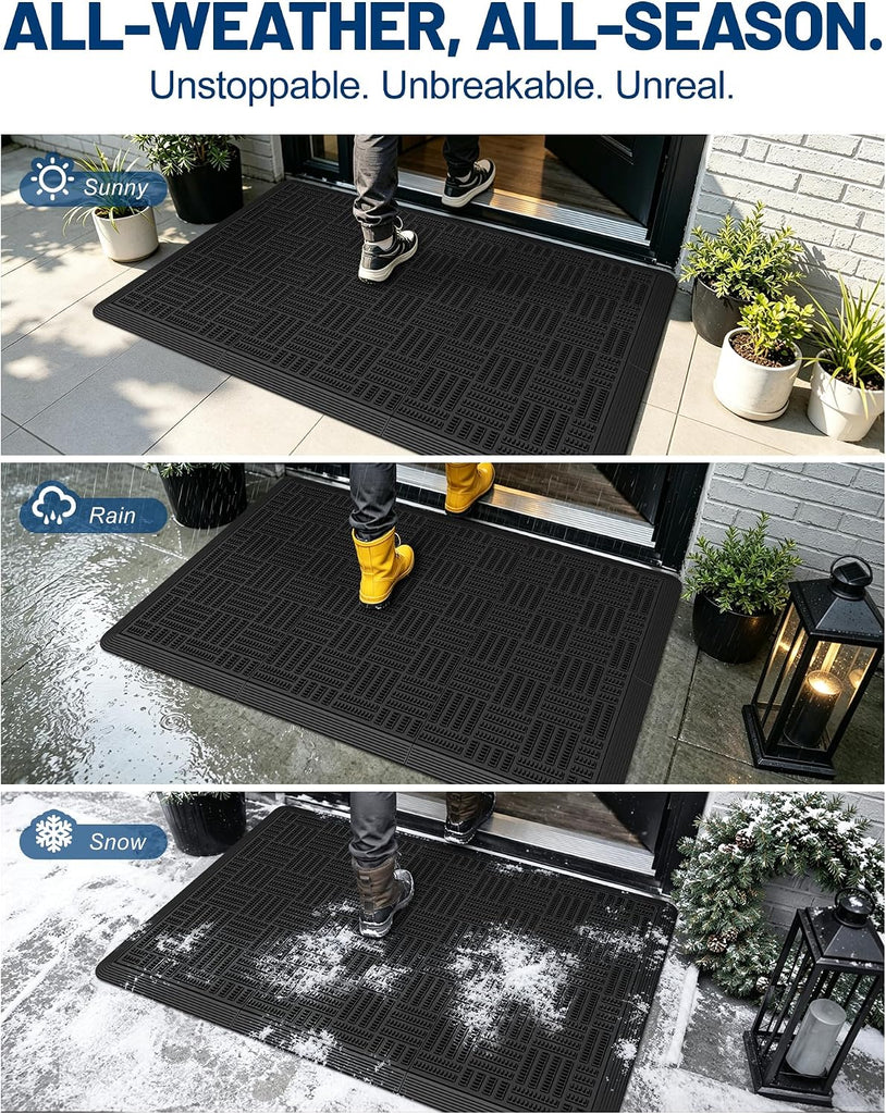 Doormat Outdoor Entrance Rubber Floor Mat 34" X 22.5" Heavy Duty | Interlocking Non-Slip All Weather Mat for Front