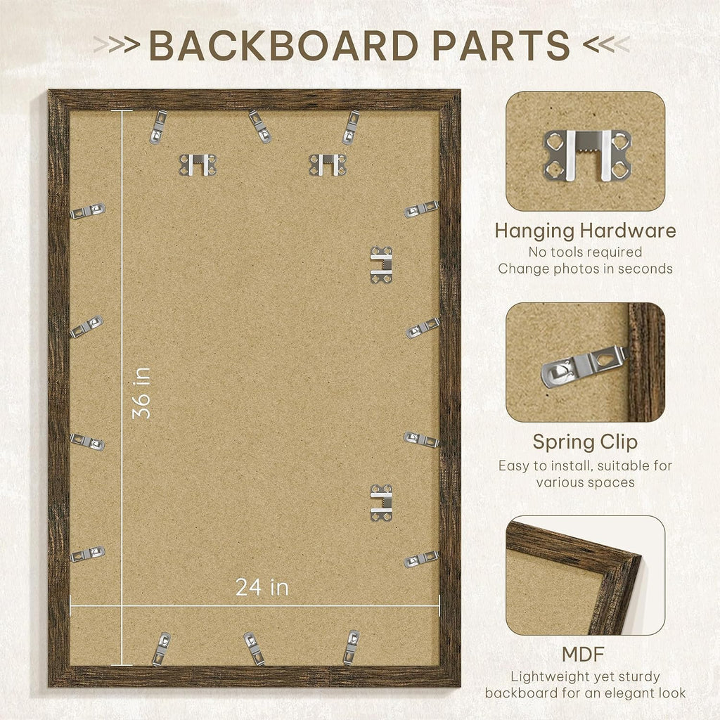 24x36 Rustic Brown Poster Frame, Picture Frame for Wall, 3 Pack | Fits 20x30 Photos With Mat or 24x36 Without Mat