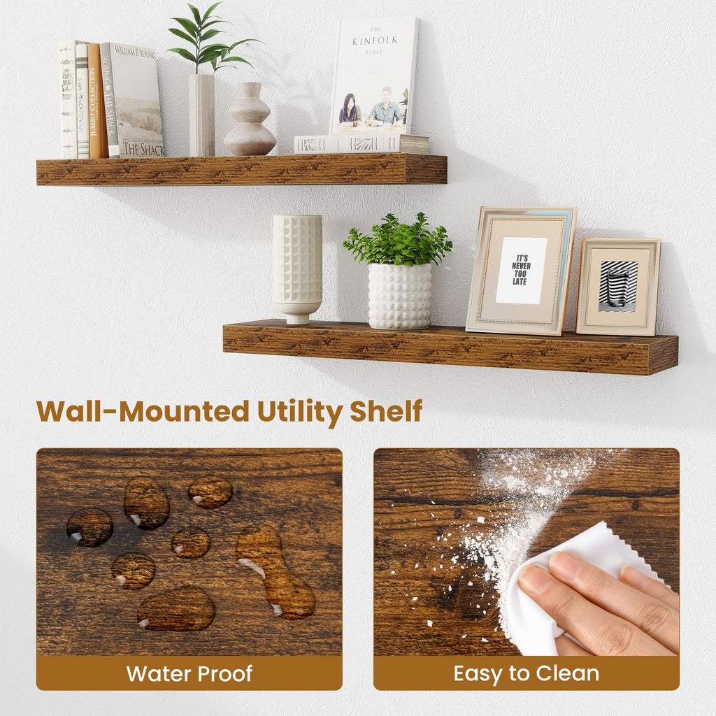 Floating Shelves 30 Inch, Wall Mounted Wood Shelf Set of 2, Farmhouse Decor, Rustic Brown