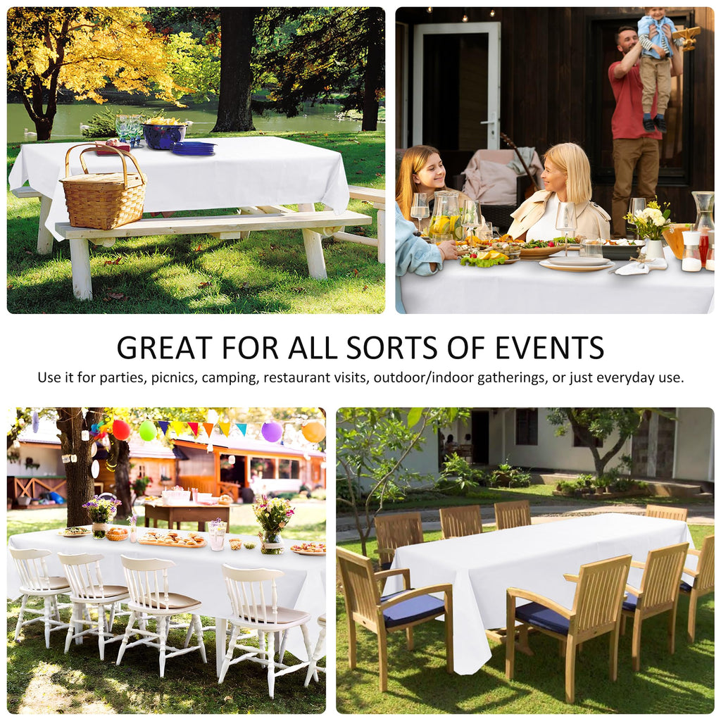 Vinyl Tablecloth with Flannel Backing-White Rectangle 6 Foot Table Cloth