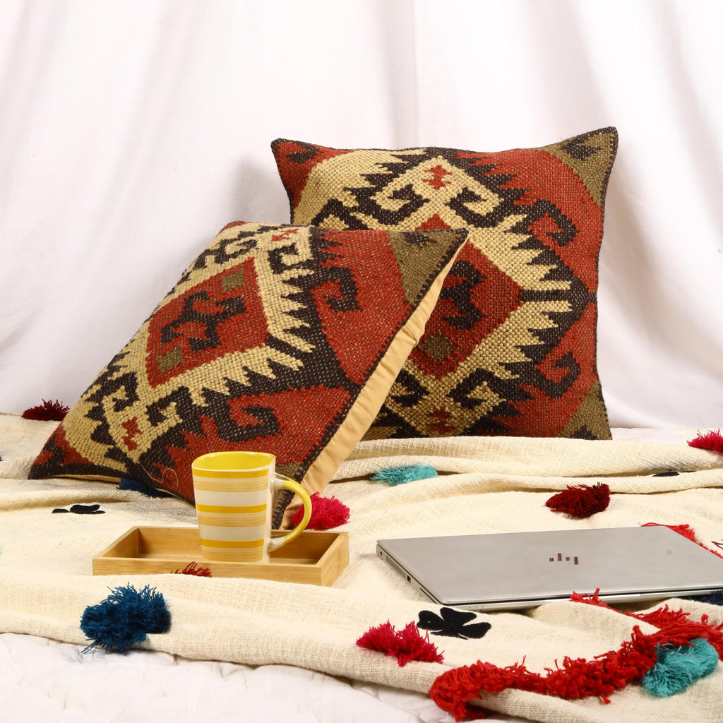 Star 70% Jute 30% Wool Set of 2 Kilim Pillow Cover of 18"x18"