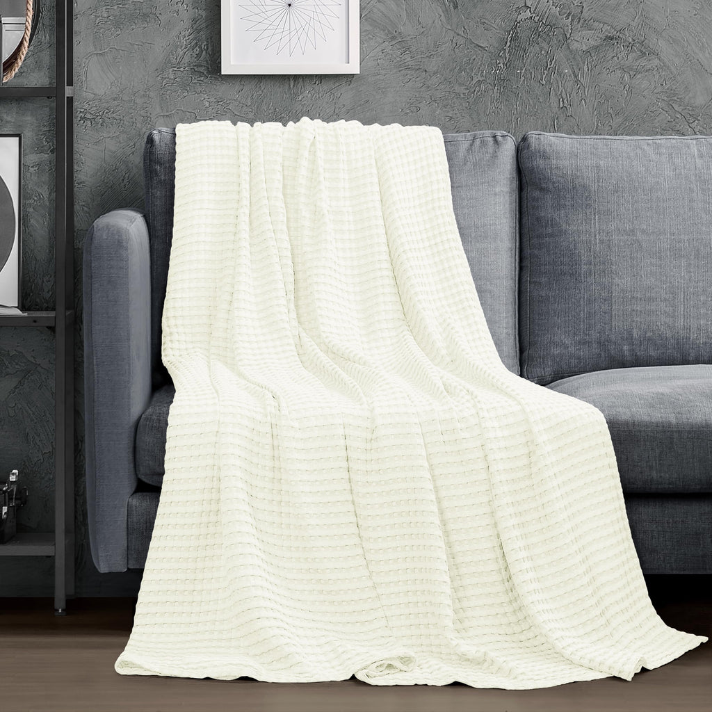 100% Cotton Waffle Blanket Ivory, 90x108 Inch