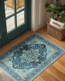 Area Rugs Washable Non-Slip, Floral Vintage Distress Print Pattern Medallion Carpet for Living Room Bedroom Dining Room