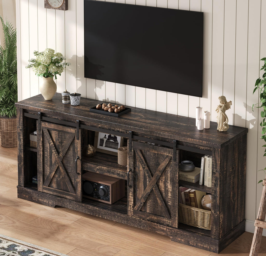 65" TV Stand, Entertainment Center, Black Oak
