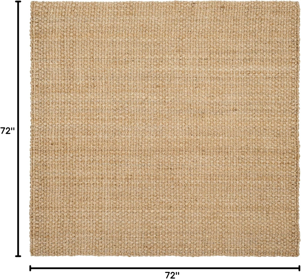 Area Rug 6' Square - Natural Fiber Collection - Natural Brown, Handmade Jute, Basketweave Design (NF401A)