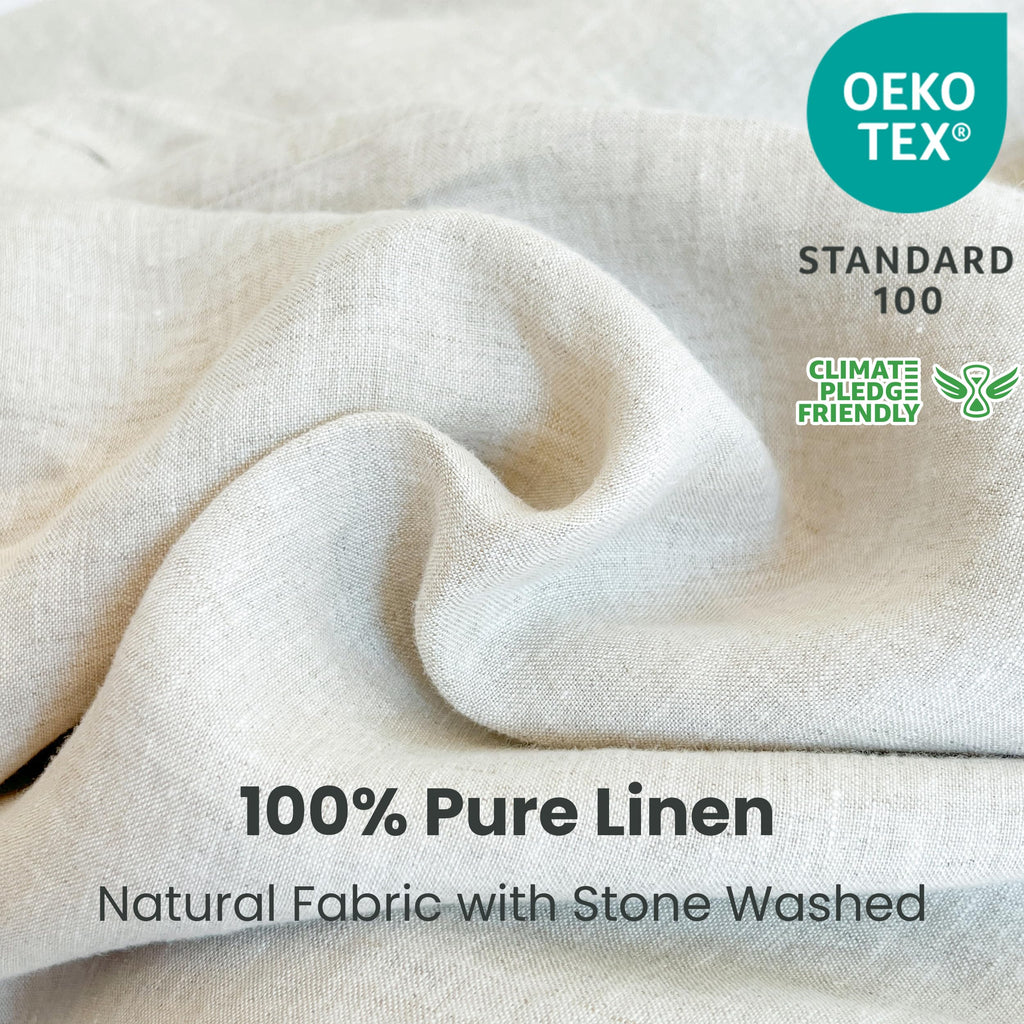 100% Linen Duvet Cover Set 3pcs with Coconut Button Closure Natural French Washed Flax Solid Color Soft Breathable