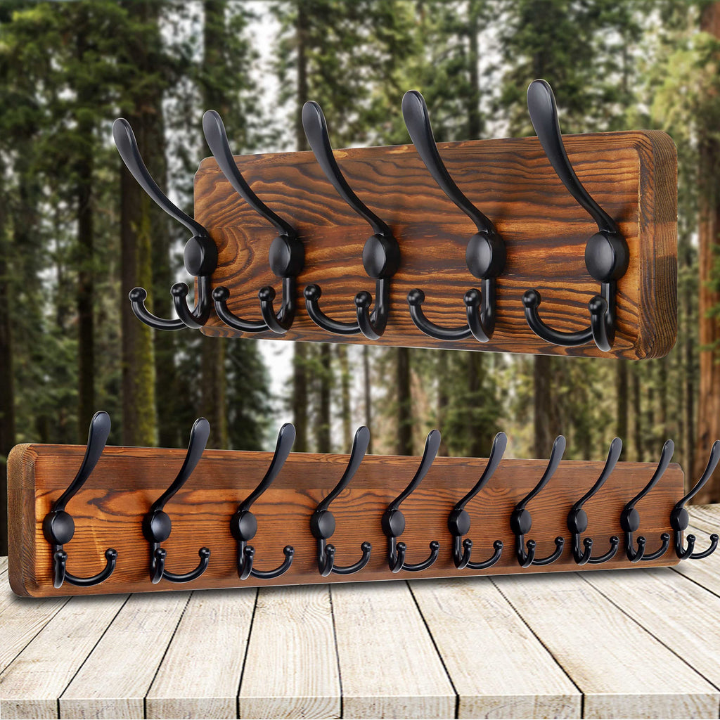 Rustic Coat Rack Wall Mount, 16" Stud Spacing, Solid Wood, Brown
