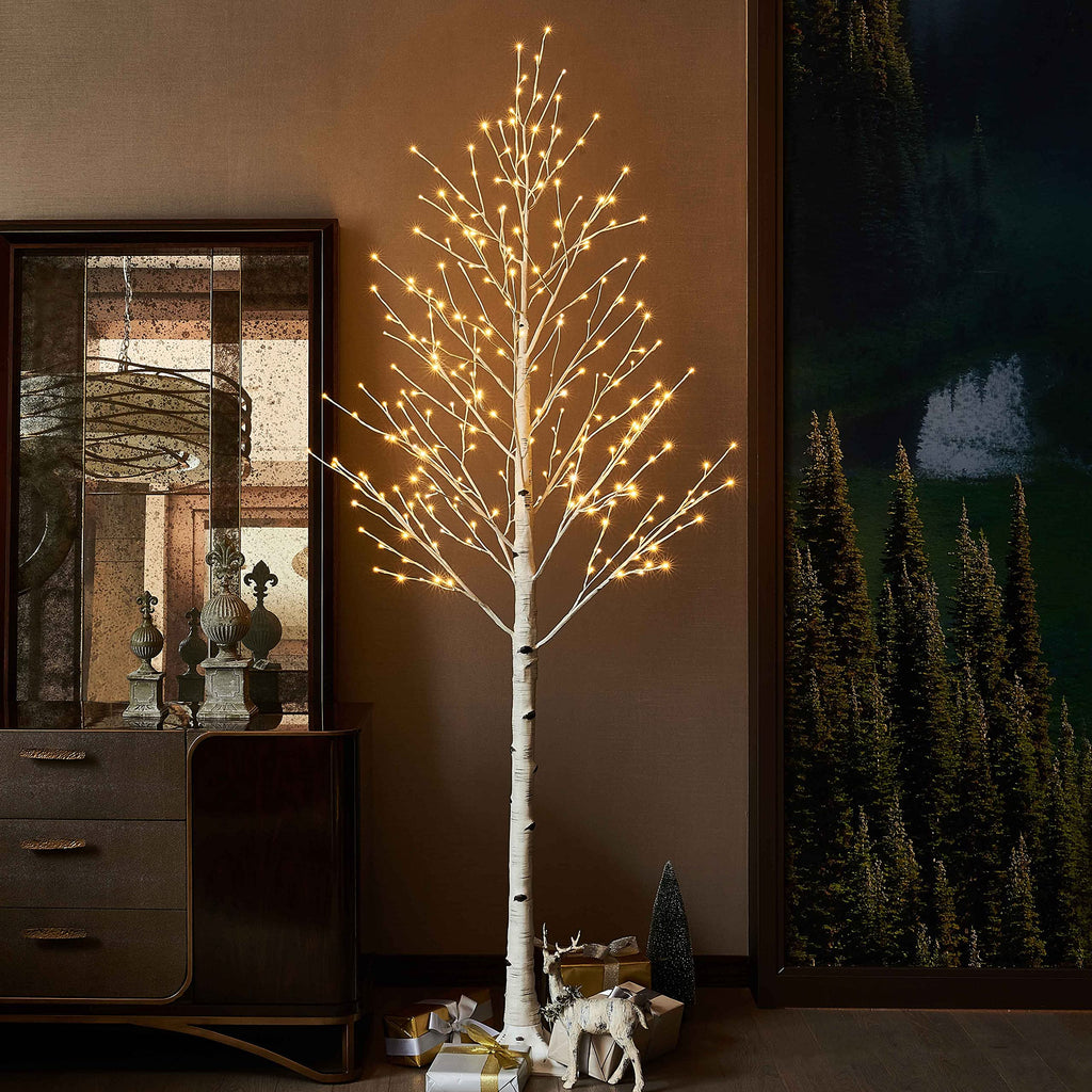 Lighted Birch Tree 8FT 240 Warm White Lights, White Twig Tree with Lights for Wedding Party Christmas Decoration