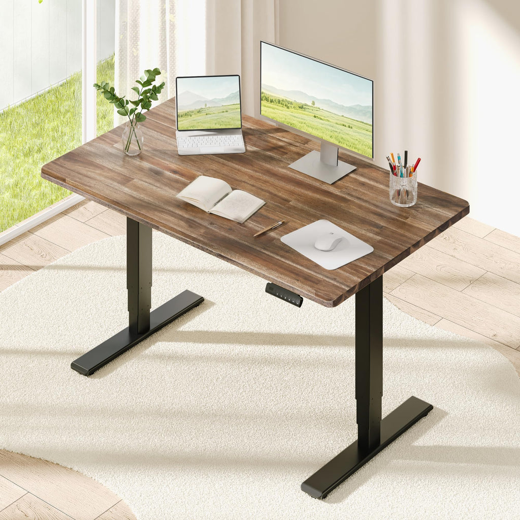 Solid Wood Dual Motor Standing Desk-55"x28"-Walnut/Black