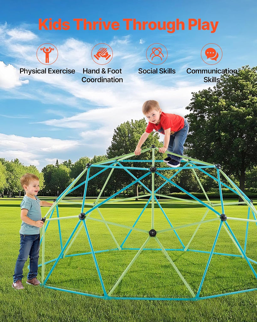 Climbing Dome, 10FT Geometric Dome Climber with Saucer Swing, 1000LBS Loading Kid's Jungle Gym Playground