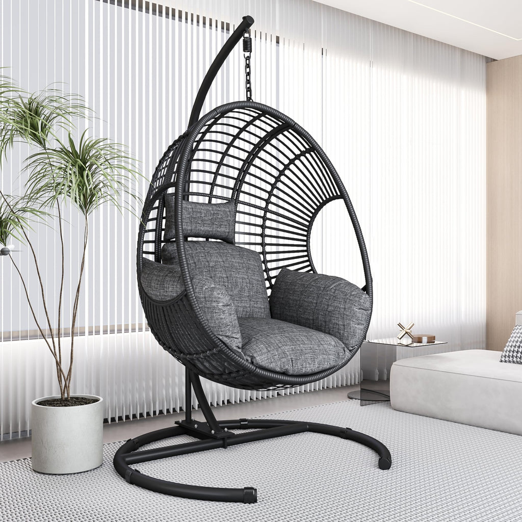 Hanging Egg Chair with Stand - Egg Swing Chair Outdoor Indoor Patio Wicker Chair Swing Hammock Egg Chairs 400lbs