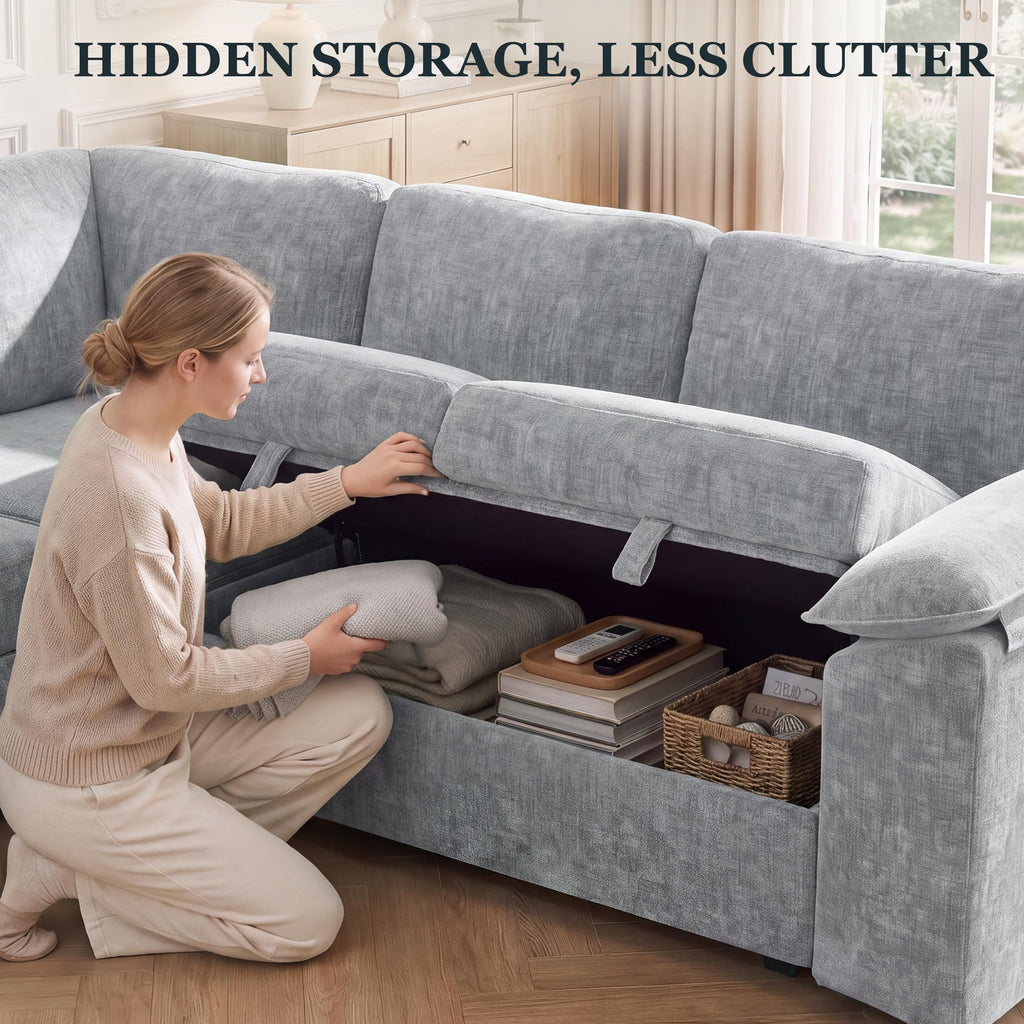 108 Inch Modular Sectional Sofa, Sleeper Sectional with Pull Out Couch Bed