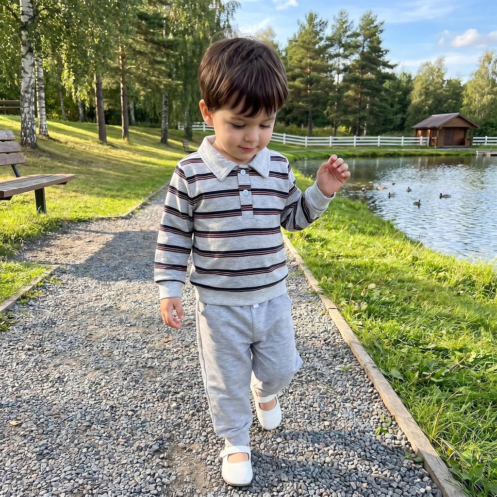 Toddler Baby Boy Fall Winter Clothes Striped Long Sleeve Sweatshirt Pullover Tops + Joggers Pants Outfit Set