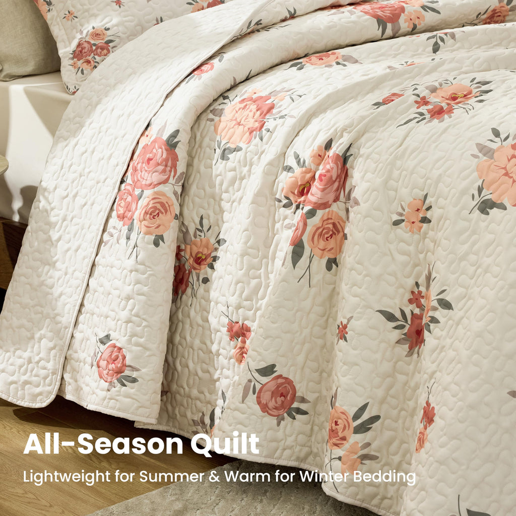 Quilts for Bedding Set Floral Bedspreads- Reversible Floral Comforter, Spring Lightweight Bedspread Quilted