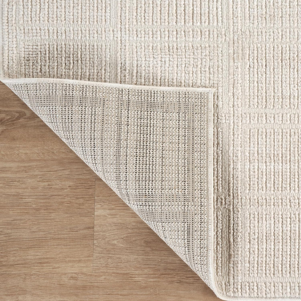 Beige Area Rug - Burke Collection - Checkered Grid Pattern - Easy to Clean - Durable, or Office, Pet &