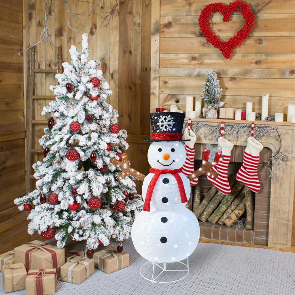 Outdoor Snowman Lighted, Pop-Up Snowman Outdoor Yard Christmas Decorations Prelit 100 Lights, Collapsible Lighted