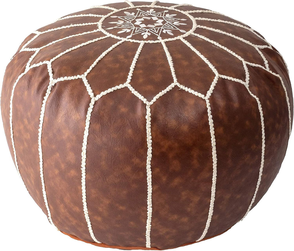 Faux Leather Brown Solid Area Ottoman, ' | Faux Leather Solid ' Pouf/Ottoman Bedroom Dining Room, Brown
