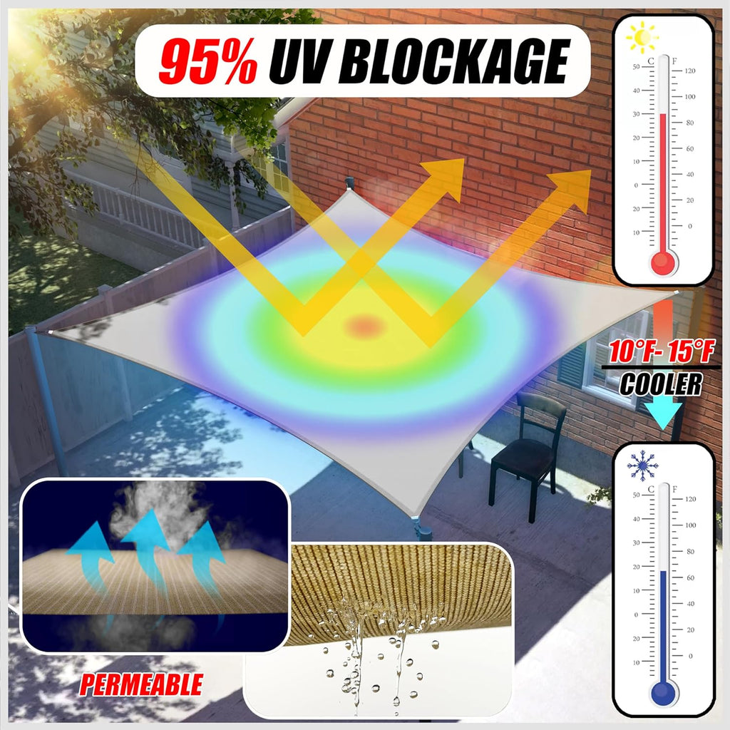 20' x 20' x 20' Beige Triangle TAPT20 Sun Shade Sail Canopy Mesh Fabric UV Block UPF50 - Commercial Heavy Duty - 190