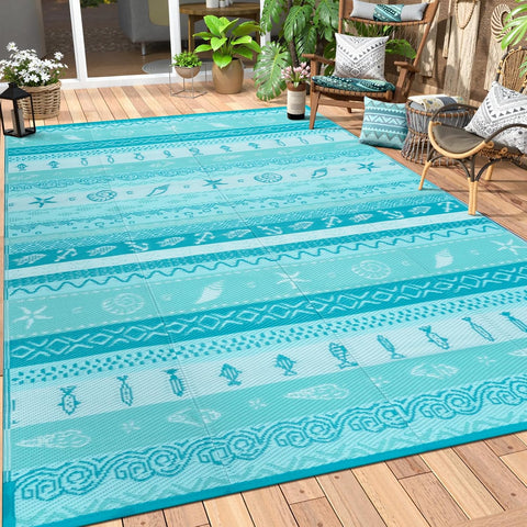 Outdoor Plastic Straw Rug, Reversible Outdoor Rug Waterproof 9x12 Rugs for Patio, RV Camping Rug Pic