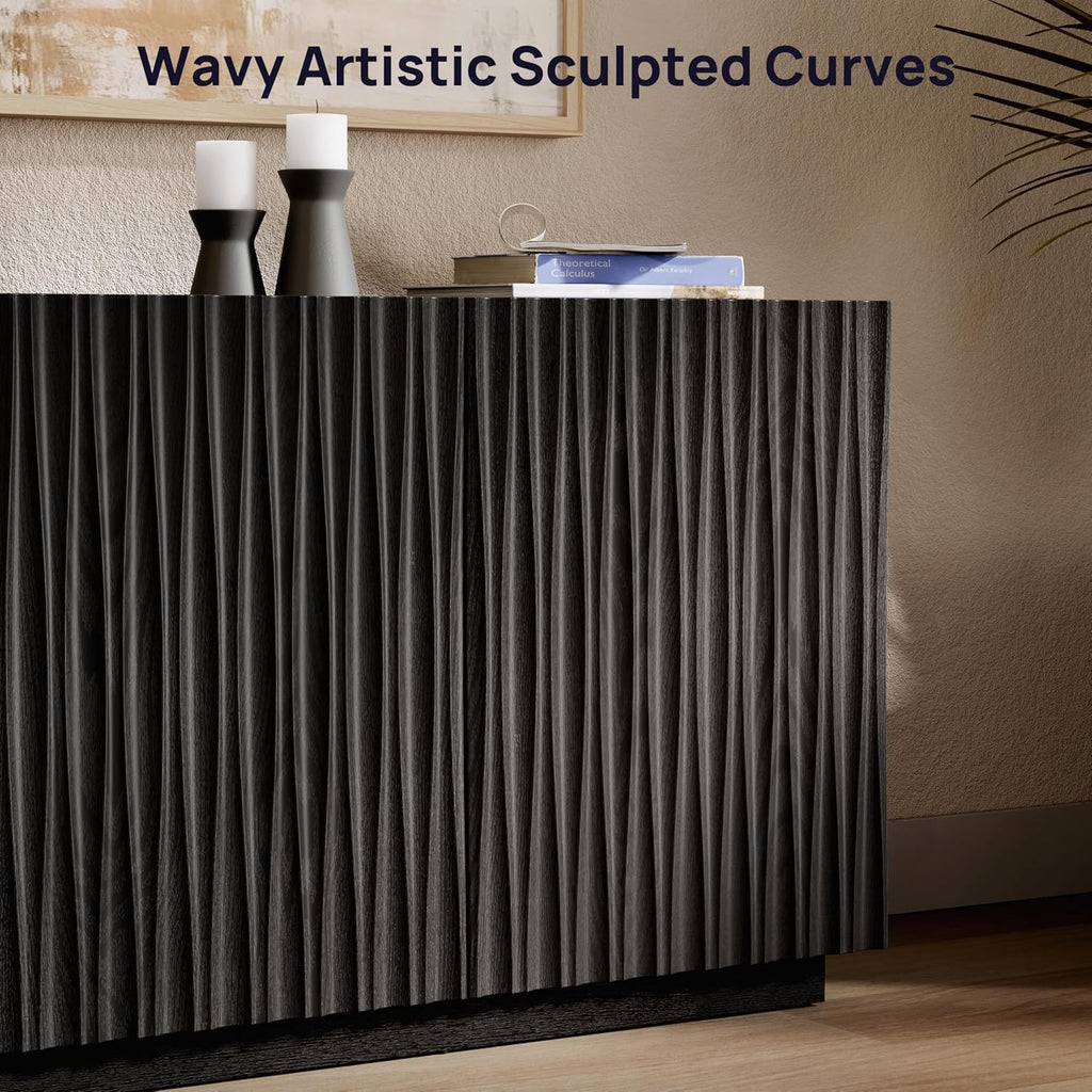 70" Fluted TV Stand for TVs Up to 50/55/65/75", Mid-Century Modern Entertainment Center for Living Room, Tall