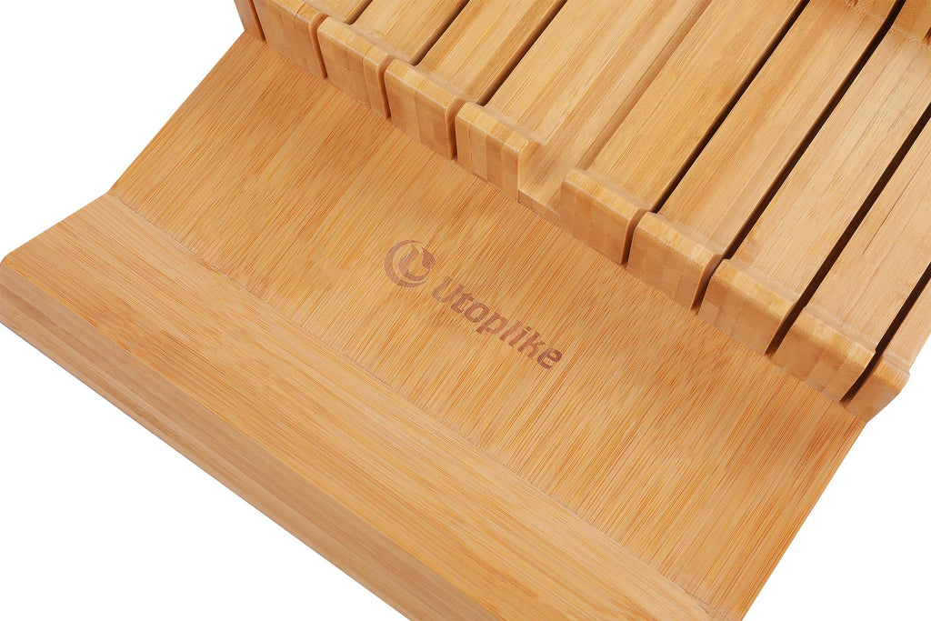 In-drawer Knife Block Bamboo Kitchen Knives Drawer Organizer Large