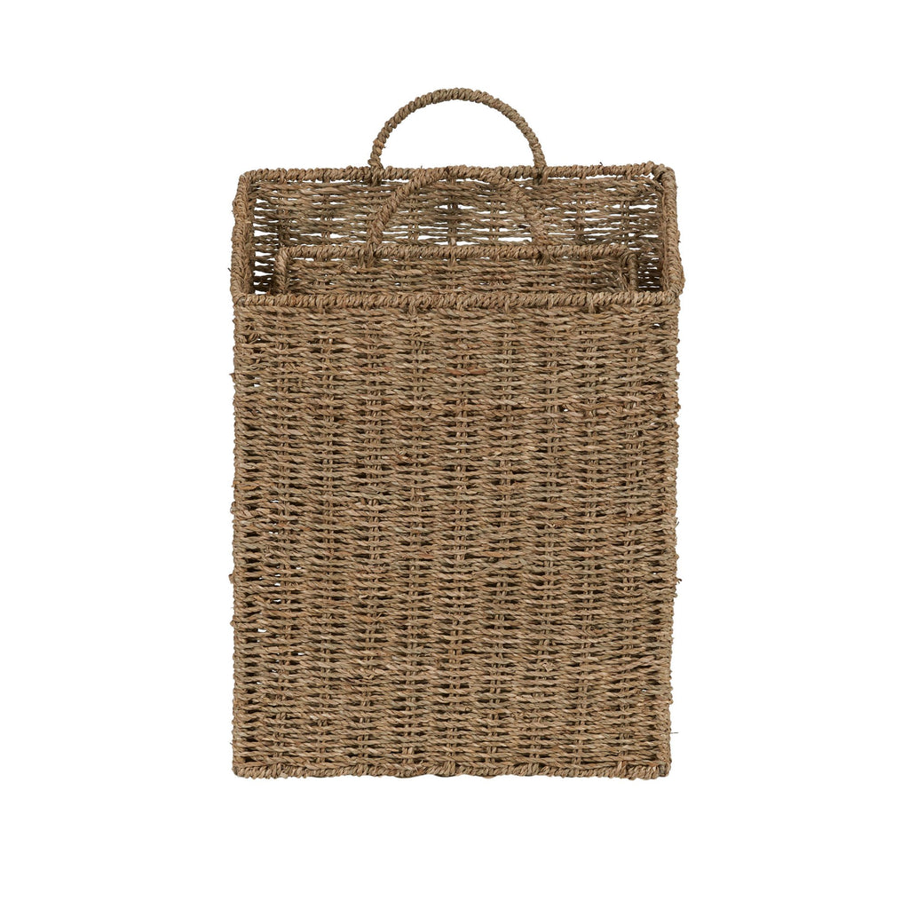 Rectangular Wicker Hanging Baskets, Set of 2, Small and Large, Handwoven Seagrass, Durable Metal Wire Frame