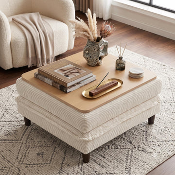 Corduroy Storage Ottoman Coffee Table for Modular Sectional Couch, Corduroy Footrest Extension with Hidden Storage