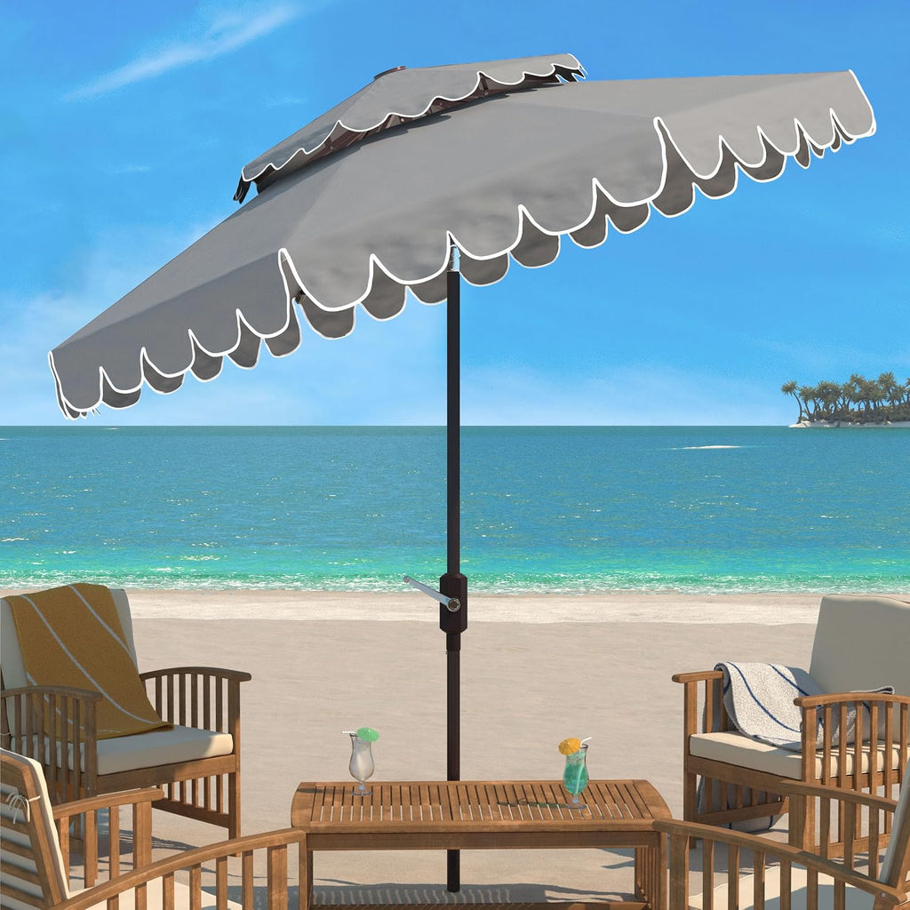 9ft Round Double-Top Patio Umbrella with Crank Lift & UV Protection - White/Black