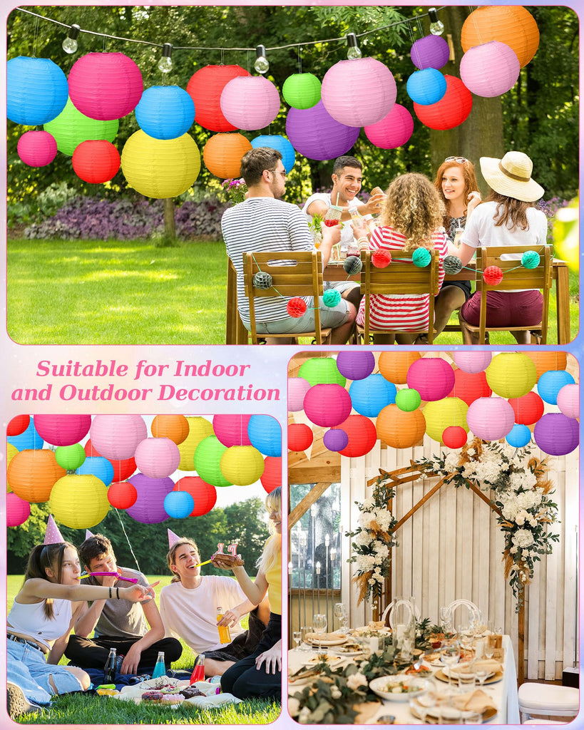 Inspired Noguchi Style Paper Lanterns Bulk, 5 Sizes, Round Chinese Lamp, Colorful, 80 Pcs