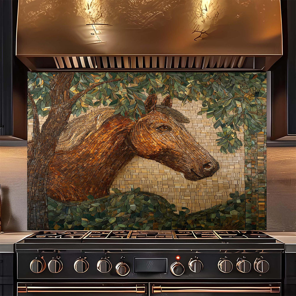 Tempered Glass Backsplash, Mosaic Look Horse Glass Backsplash, Kitchen Backsplash Behind Stove, Backsplash Wall, Easy