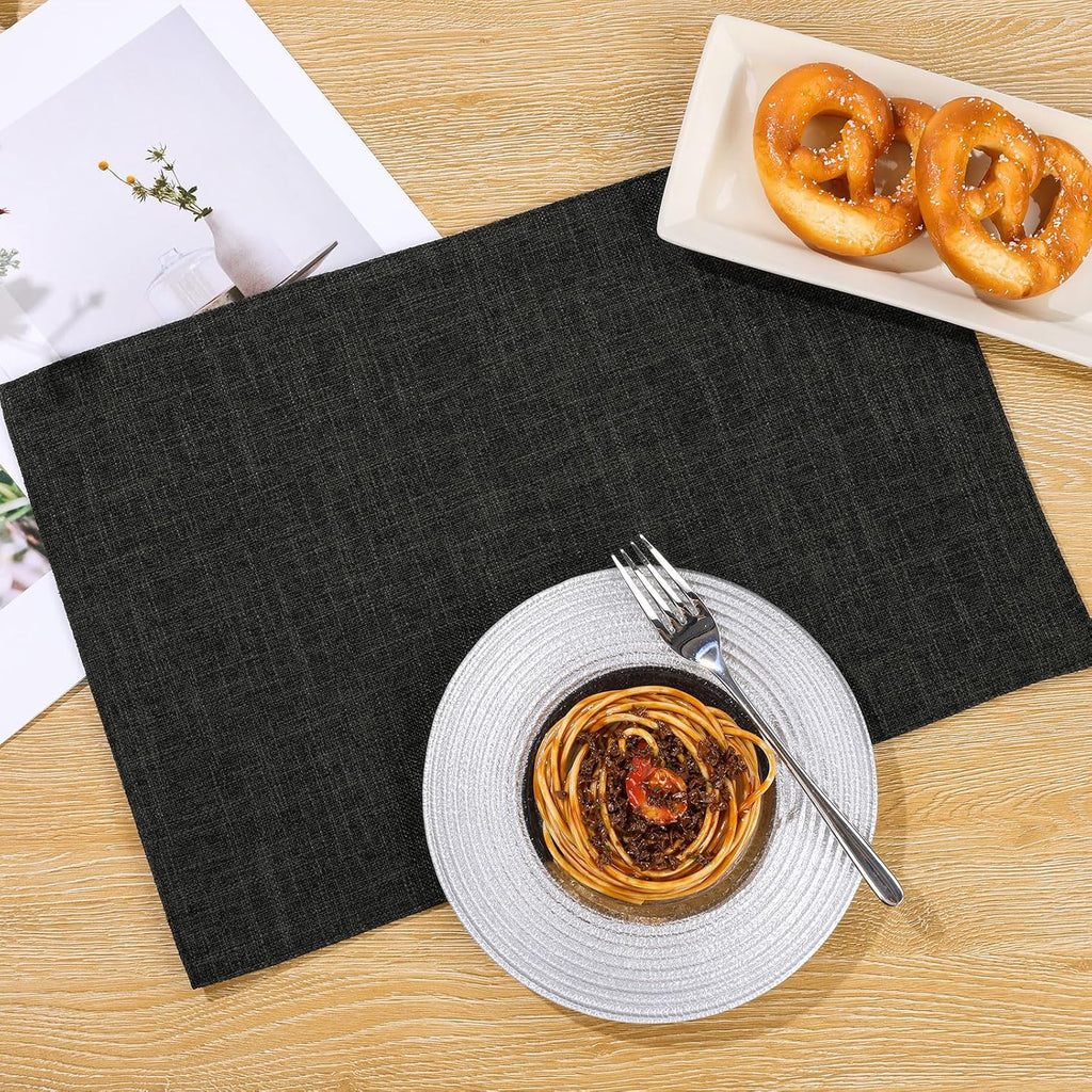 Washable Woven Fabric Placemats Heat Resistant Place Mats Non Slip Thick Cloth Placemats Reversible Table - Set of 6