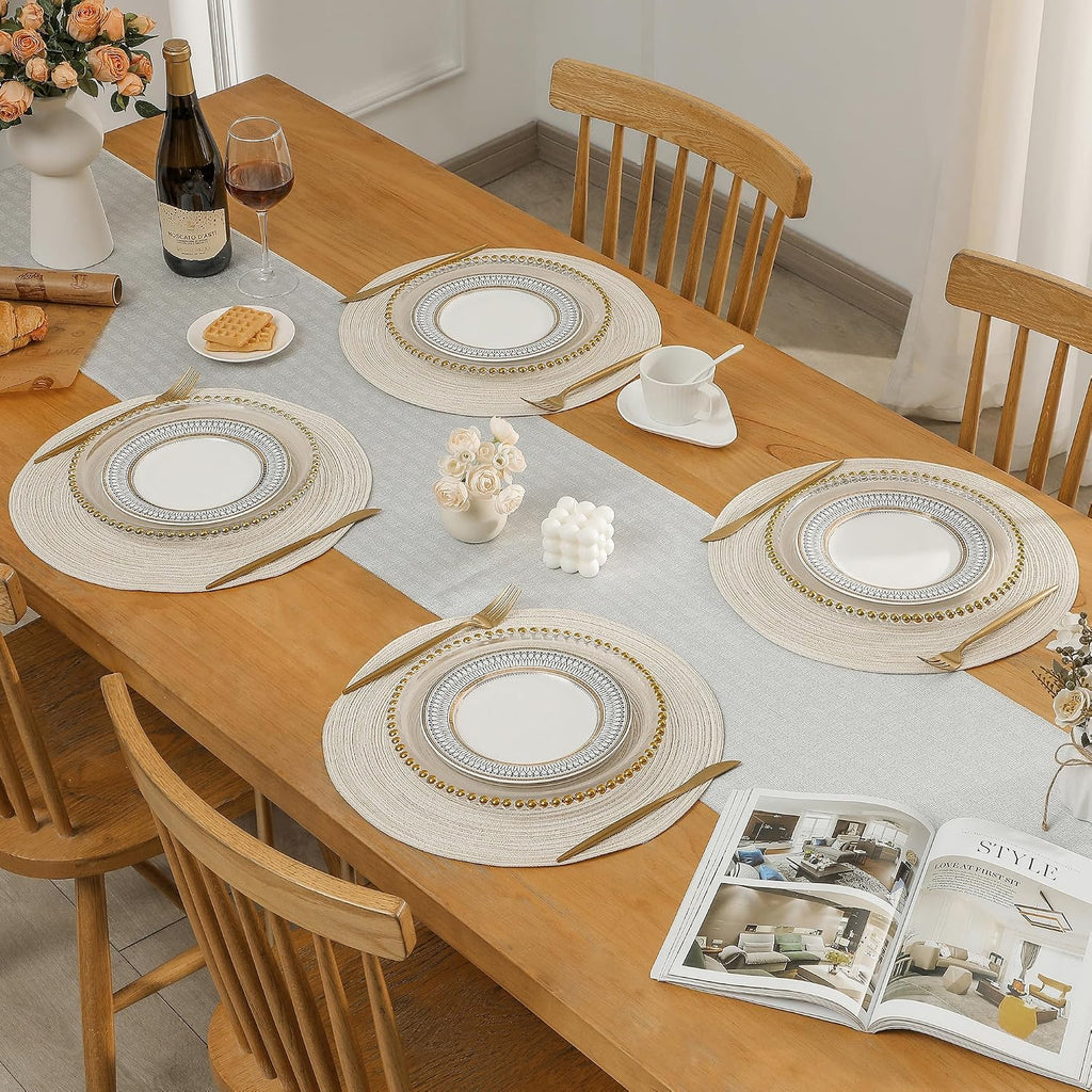 Round Placemats Heat and Slip Resistant Cotton Table Mats, Washable Bohemian Placemats for Dining Tables (White - Set of 6