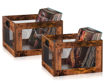 2 Pack Albums Storage for Vinyl Records, Durable and Reliable Record Crates for Vinyl, Lp Record Storage Boxes Cube