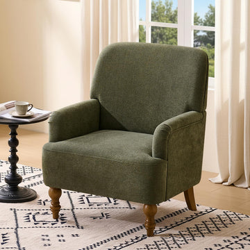 Modern Wingback Accent Chair, Upholstered Fabric Living Room Armchair with Wood Legs, Single Sofa Lounge Chair &