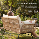 6 Pcs Boho Outdoor Patio Furniture Set, High Back L-Shaped Outdoor Couch with Ice Bucket Table
