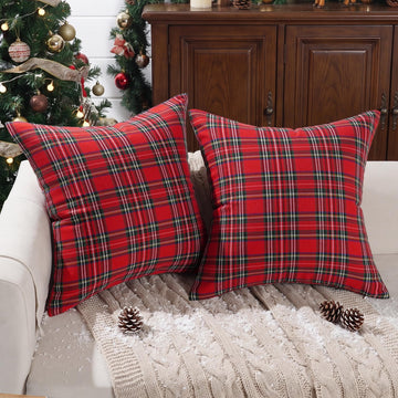 Christmas Red Tartan Plaid Euro Pillow Sham Covers 26x26 Set of 2, Large